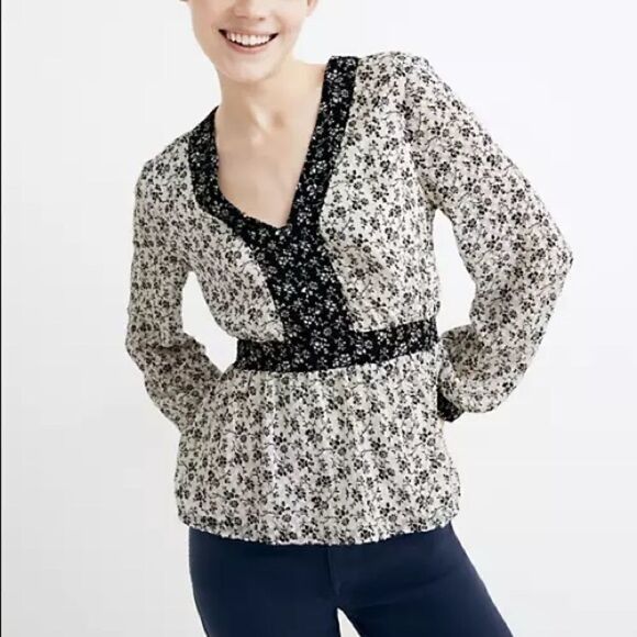 Madewell V-Neck Peplum Top | Clipdot Branch Floral - Picture 1 of 7